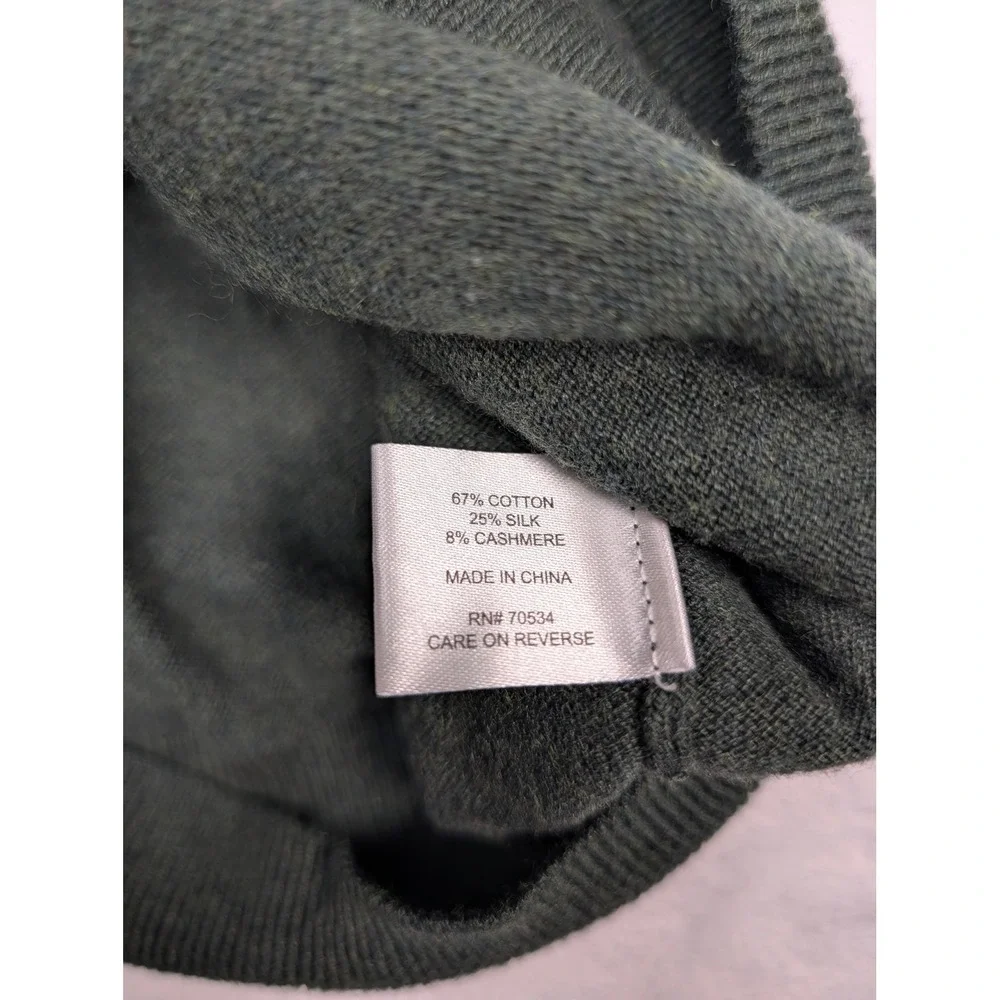 Orvis Mens Large Dark Green Cotton Silk Cashmere Quarter Zip Mock Neck Sweater